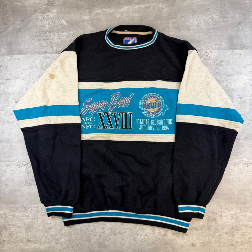 Vintage Logo 7 Super Bowl XXVIII Sweatshirt 1994 Atlanta Georgia Dome Black XL